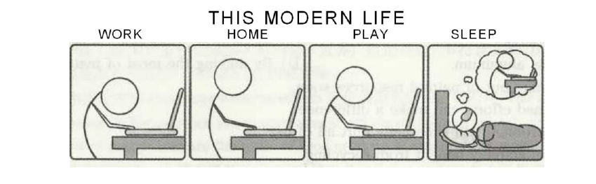 这是一幅四格漫画，标题是“This modern life”